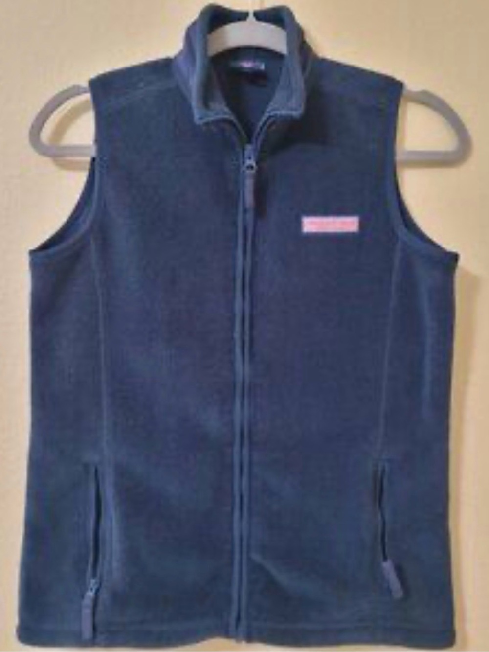 Vineyard Vines Navy Fleece Vest with Pink Logo Patch